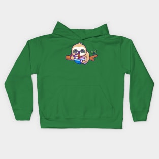 Cute Sloth Eating Ramen On Branch Tree Cartoon Kids Hoodie